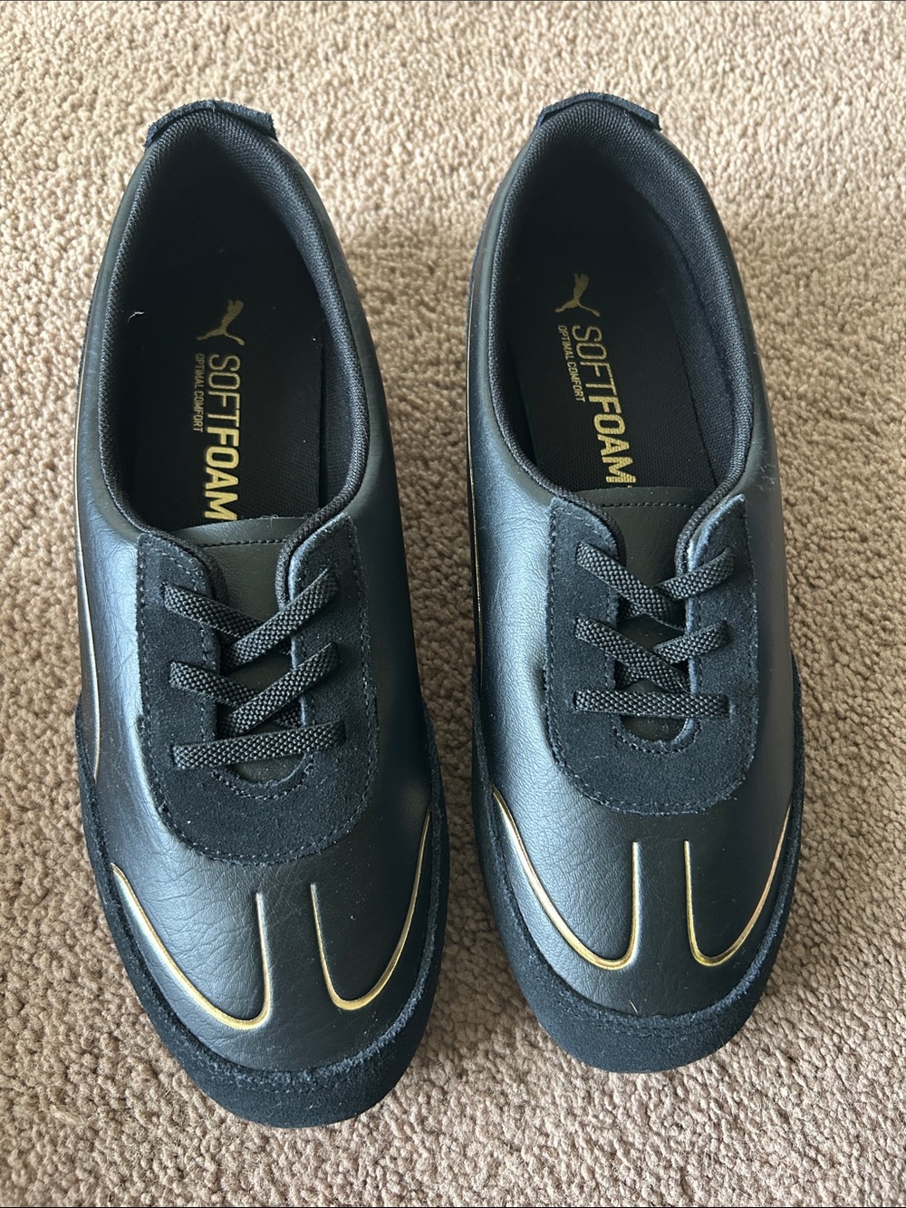 Puma Kids Black Sneakers with Gold Trim